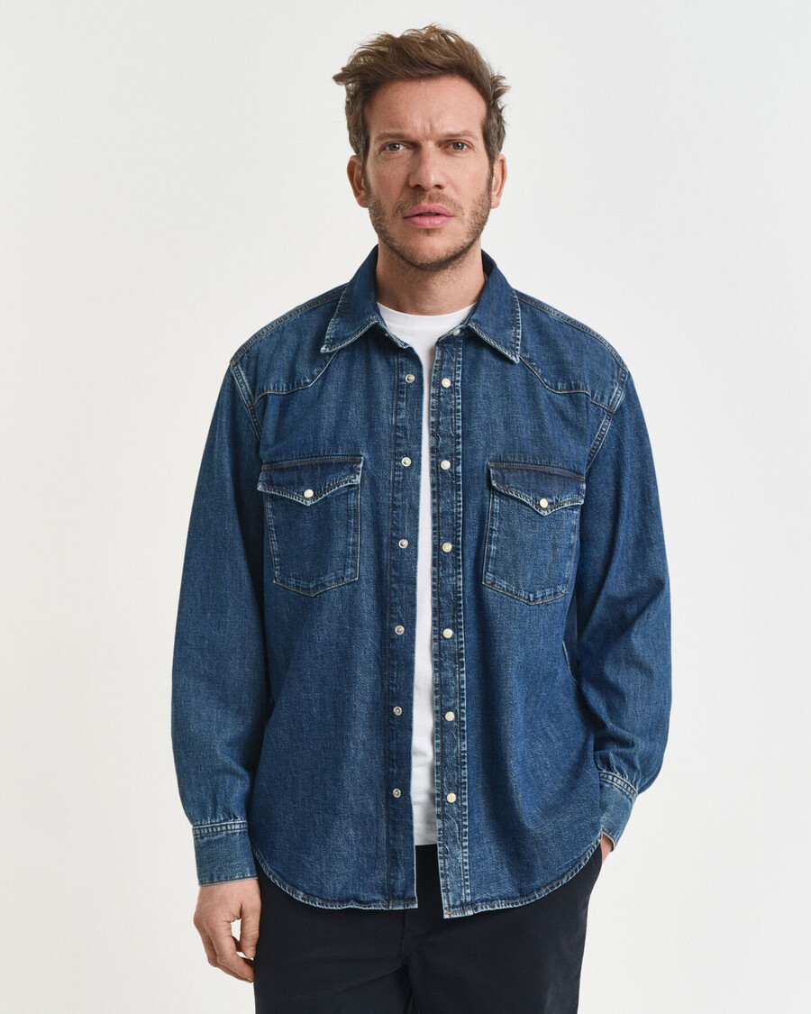 relaxed fit denim rodeo hemd - mittelblau vintage
