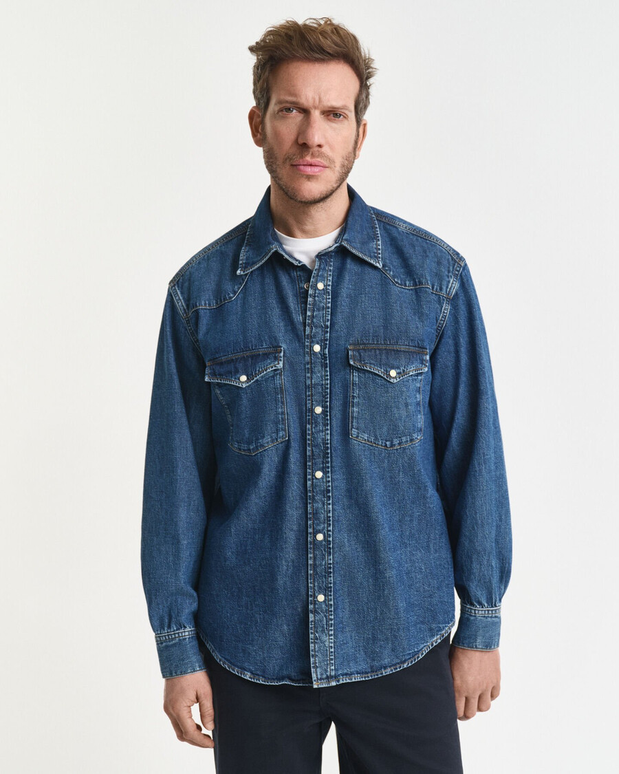 relaxed fit denim rodeo hemd - mittelblau vintage