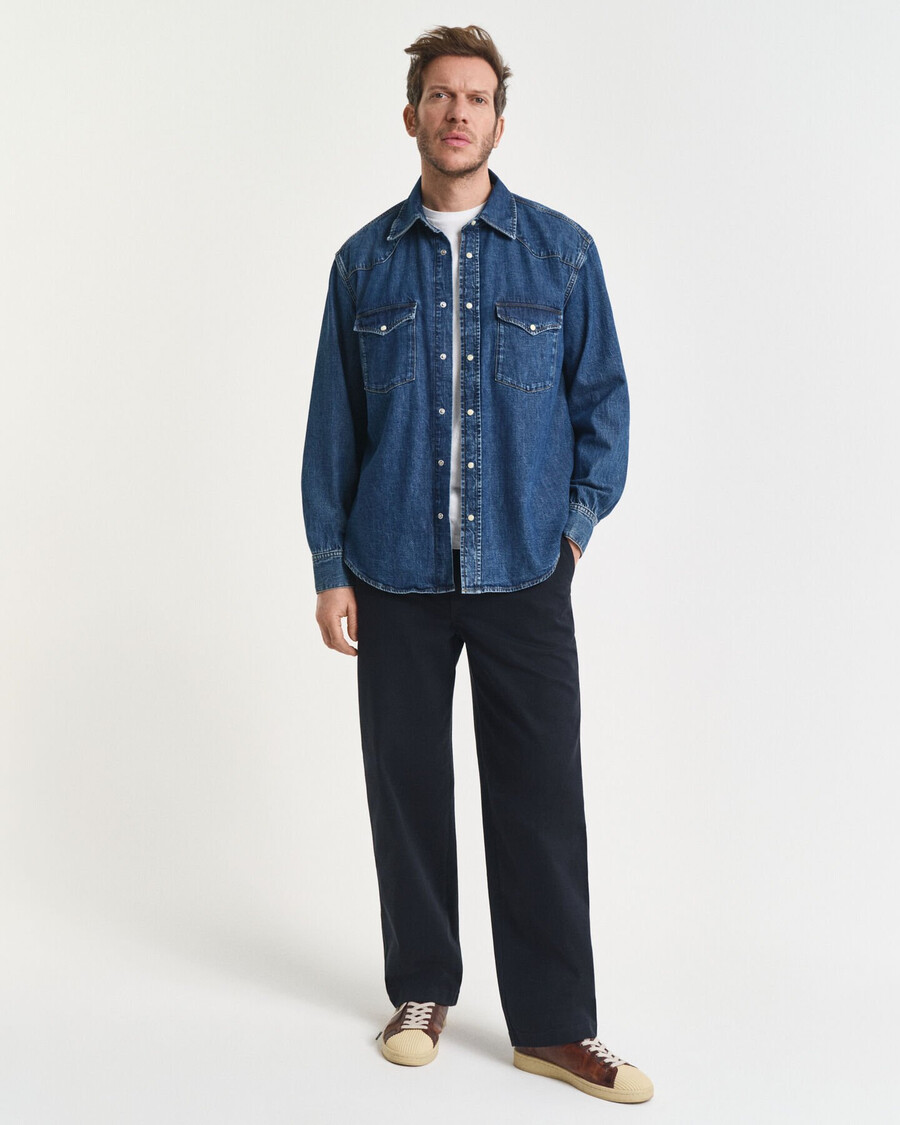 relaxed fit denim rodeo hemd - mittelblau vintage