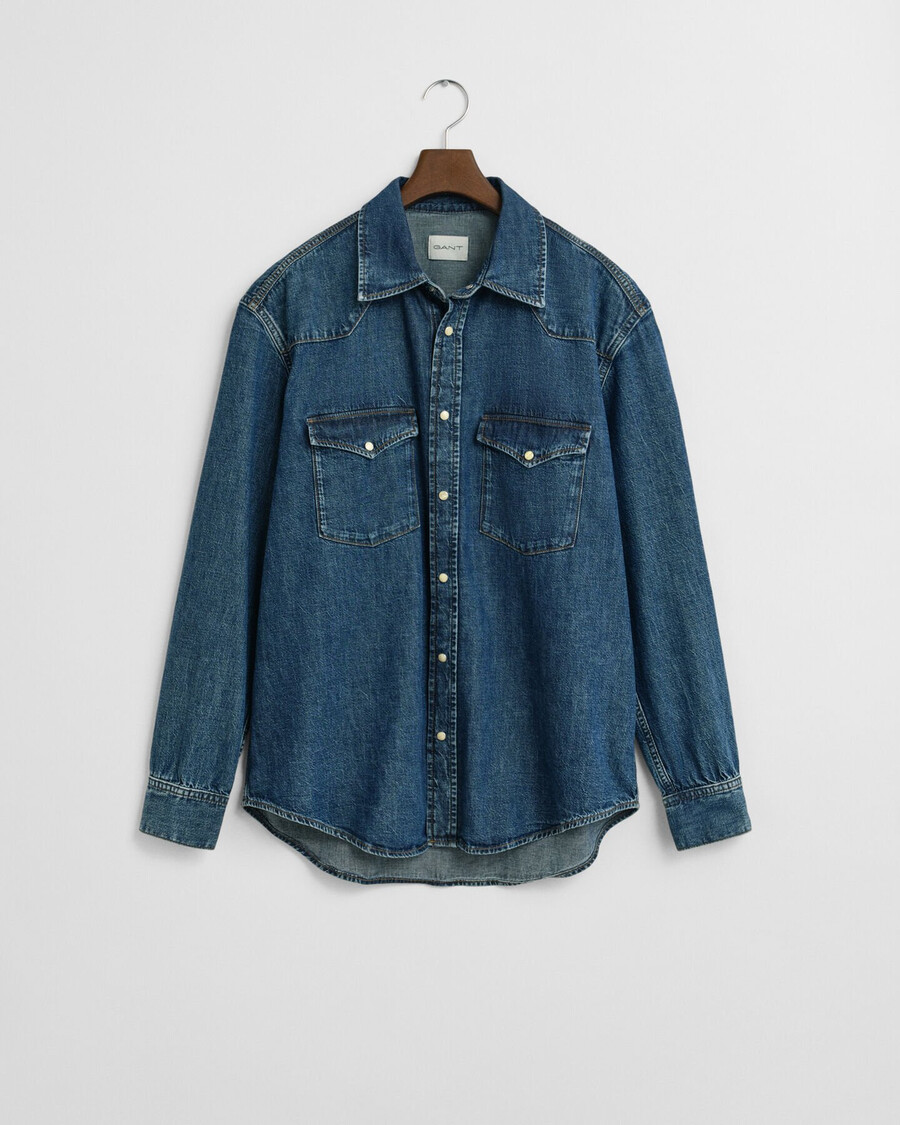 relaxed fit denim rodeo hemd - mittelblau vintage