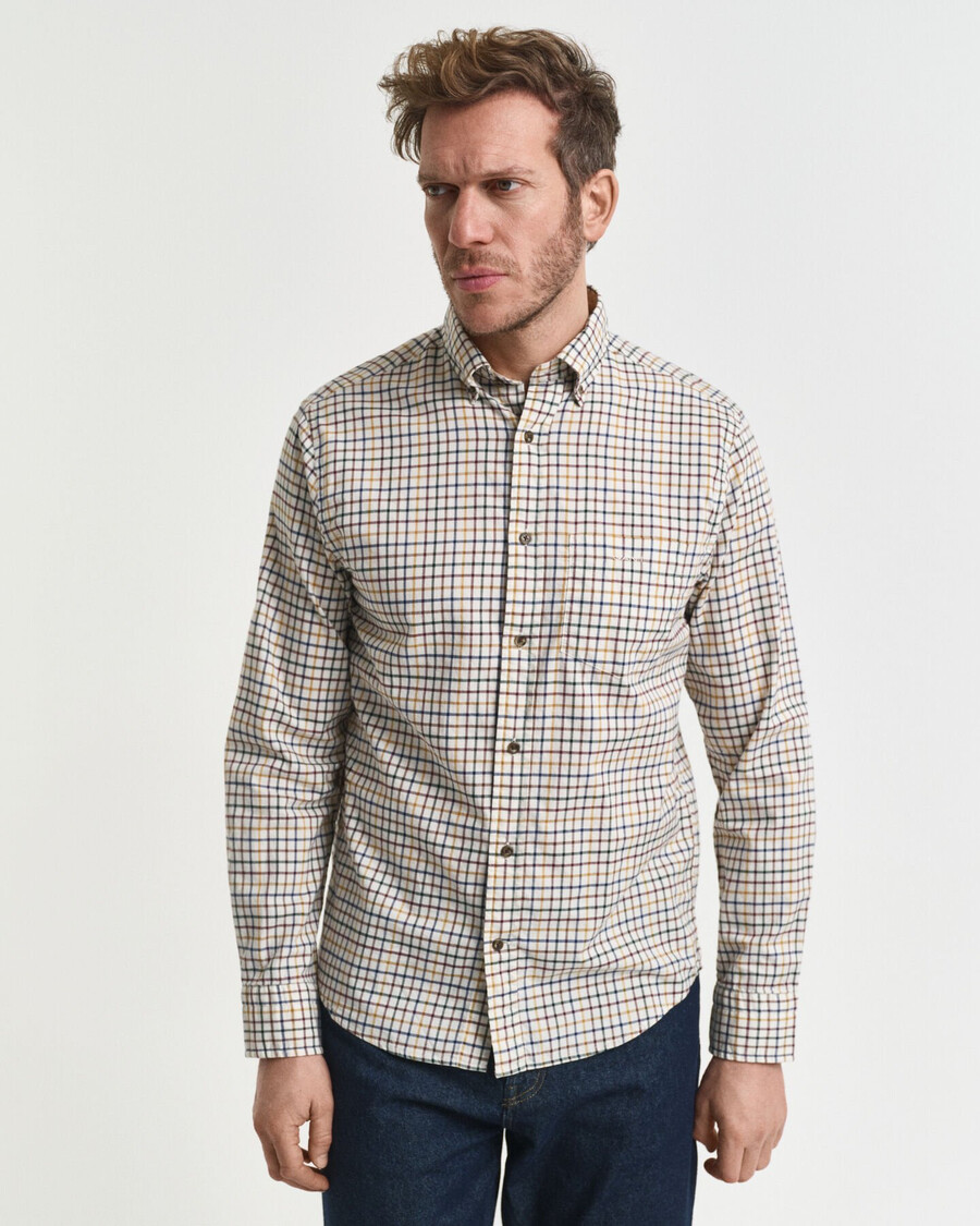regular fit tattersall-karohemd aus twill – mahagonibraun