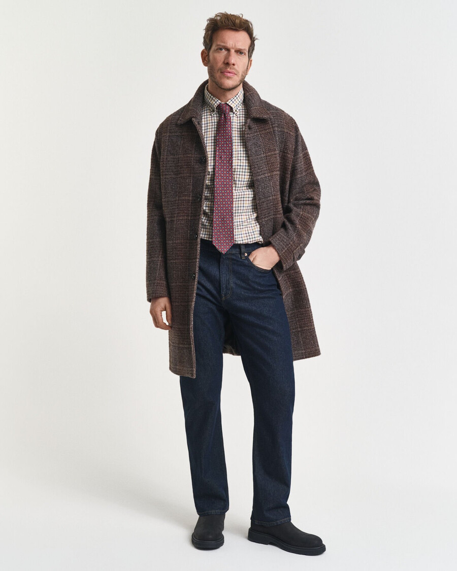 regular fit tattersall-karohemd aus twill – mahagonibraun