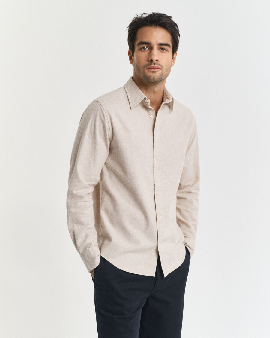 flanellhemd in regulärer passform meliert – hellbeige meliert