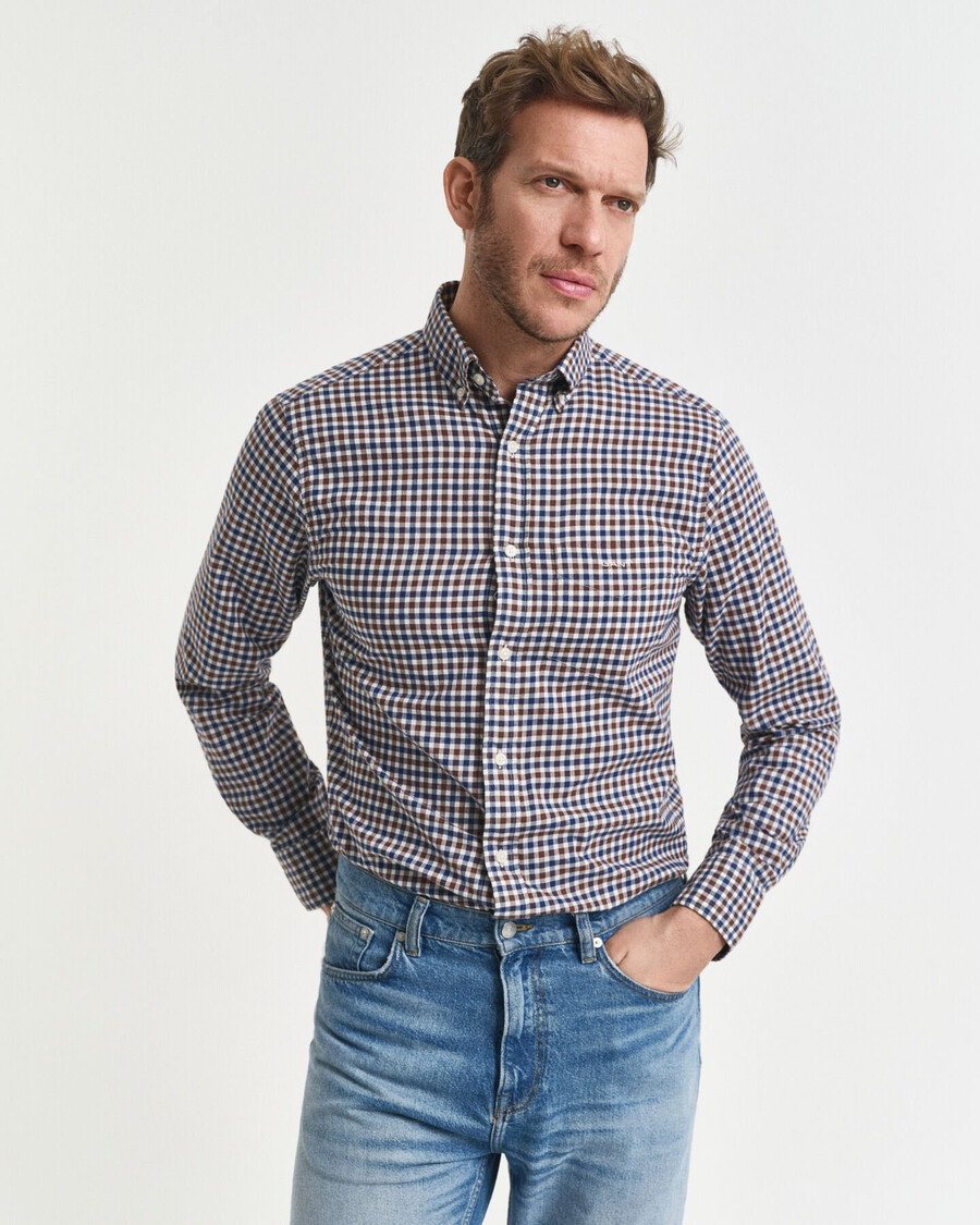 regular fit gingham-twillhemd – mahagonibraun