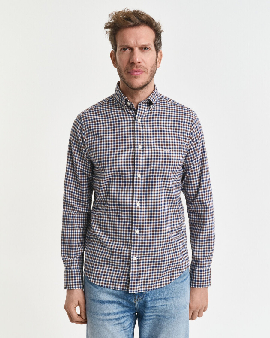regular fit gingham-twillhemd – mahagonibraun