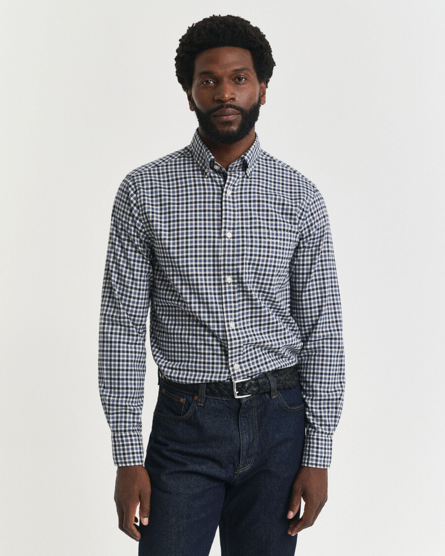 regular fit gingham-twillhemd – marineblau