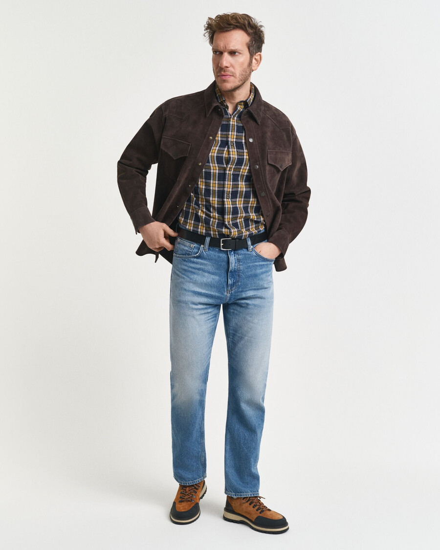 regular fit kariertes flanellhemd „windblown – abendblau