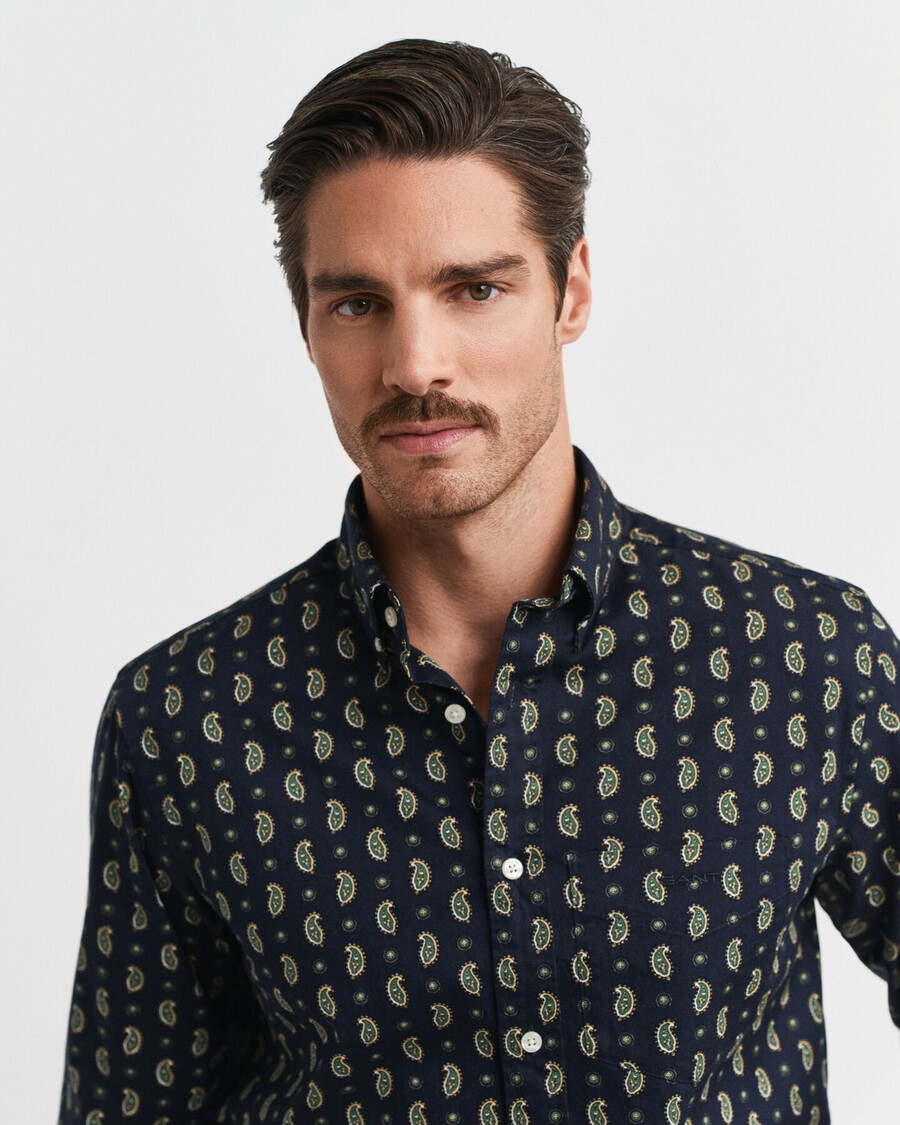 regular fit twillhemd mit paisley-print – abendblau