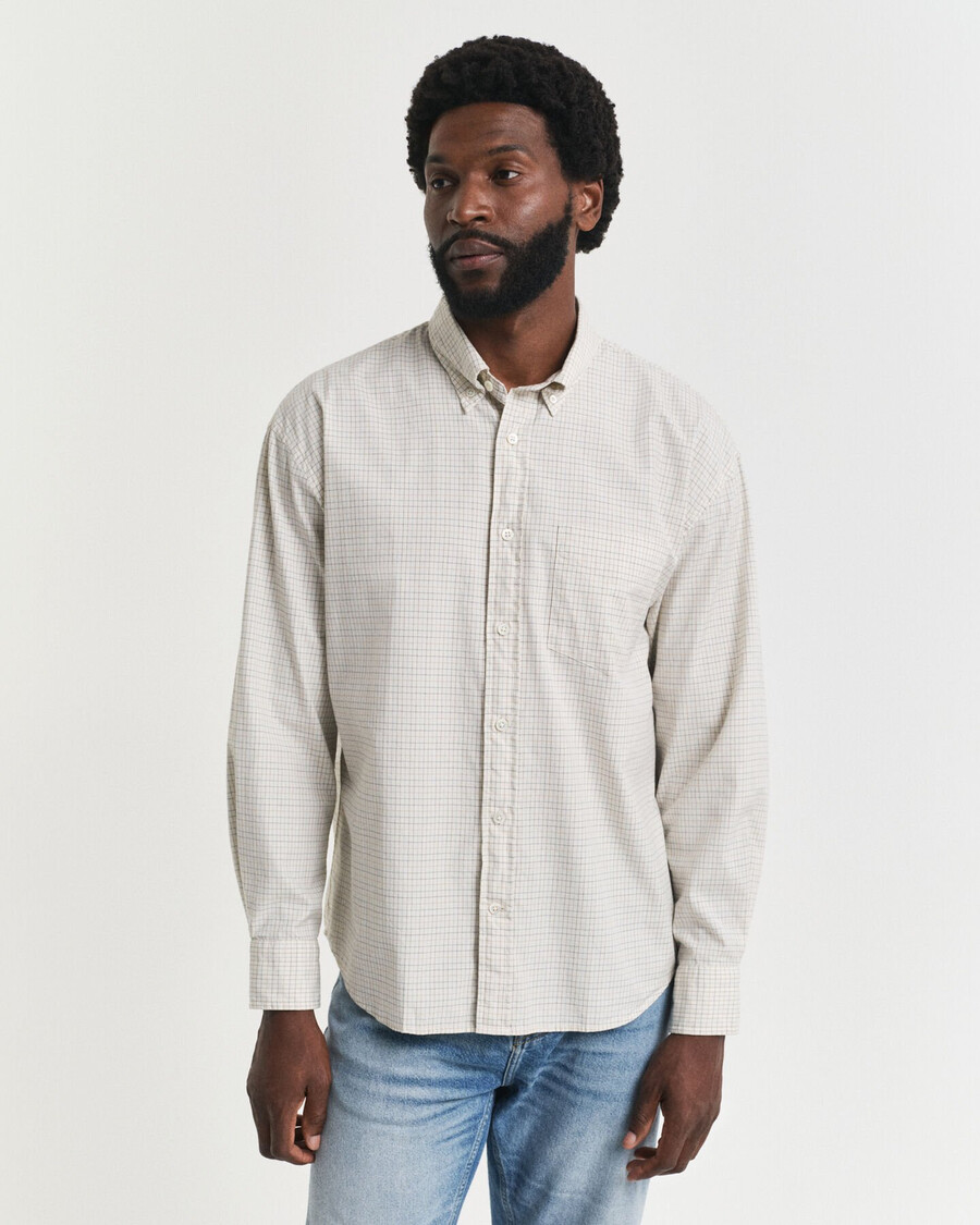 oversized-passform kariertes luxus-oxfordhemd – elfenbeinweiß