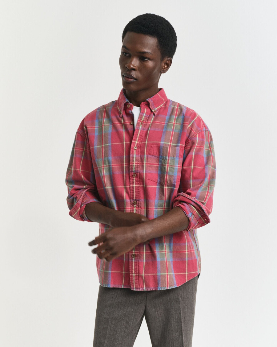 oversized-hemd aus gewaschenem twill mit karomuster – modern rust
