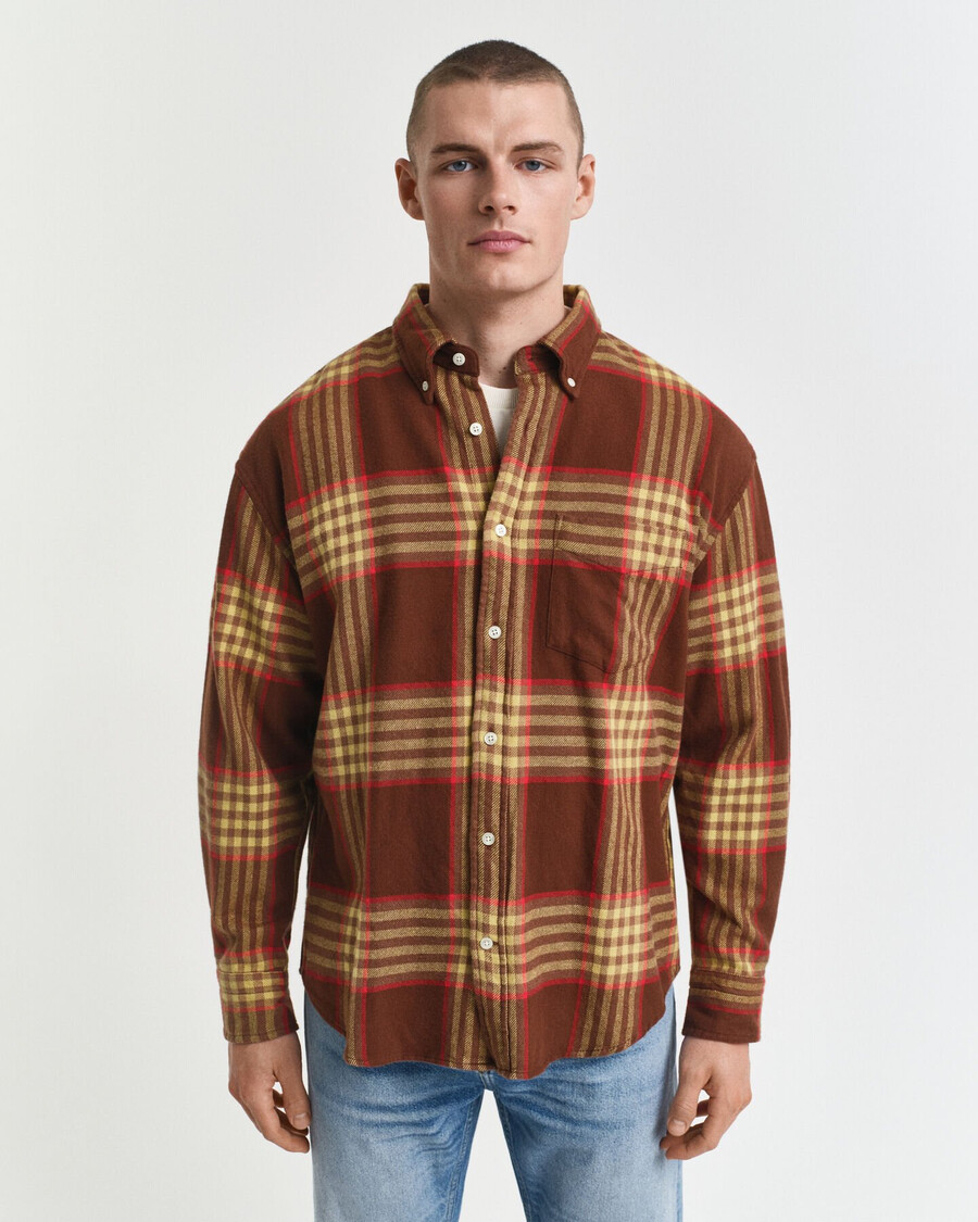 oversize-flanellhemd aus twill – mahagonibraun