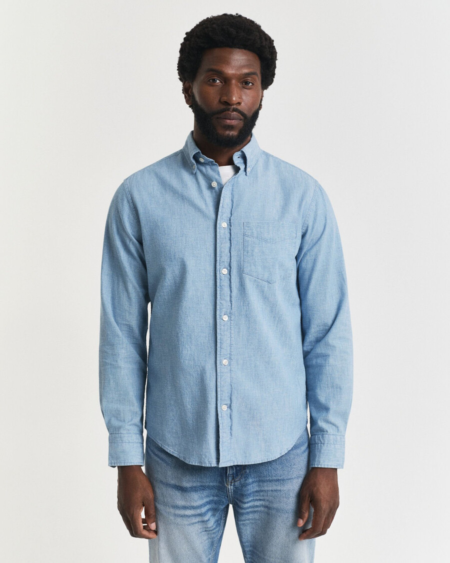 regular fit indigo chambray hemd - hellblau