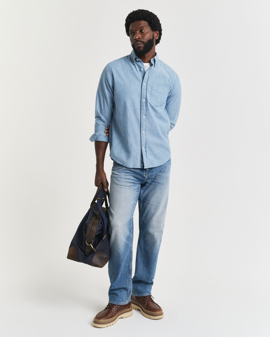 regular fit indigo chambray hemd - hellblau