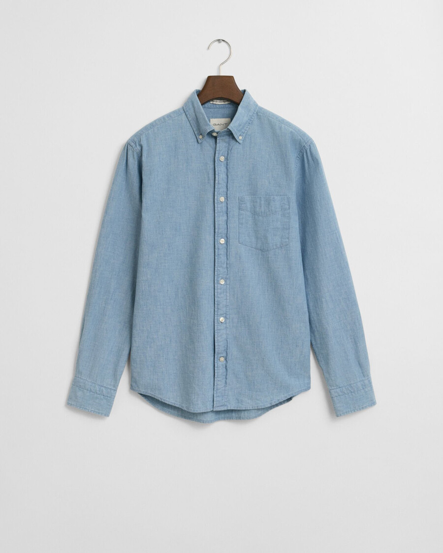regular fit indigo chambray hemd - hellblau