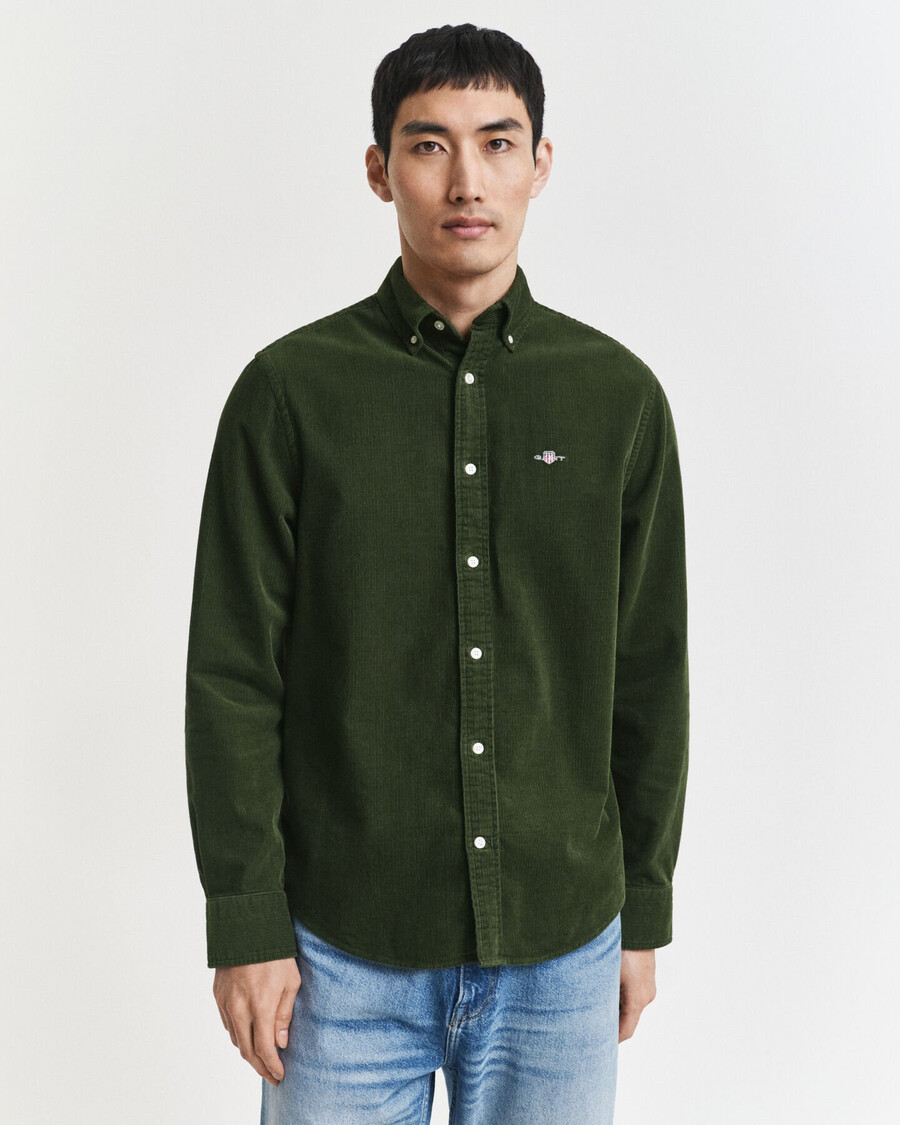 regular fit baumwoll-cordhemd – country green