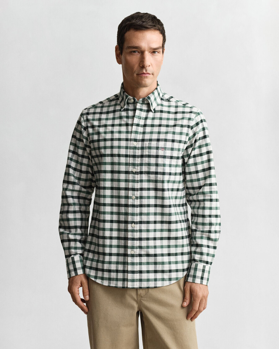 oxford-hemd mit karomuster in regulärer passform – woody green