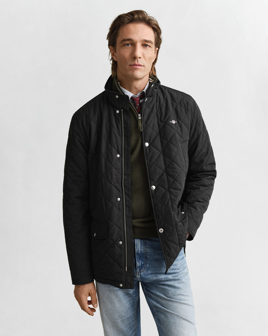 gesteppte windjacke in mid-länge - schwarz