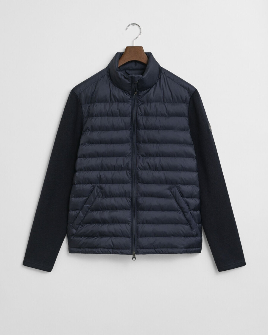 jacke aus materialmix – abendblau