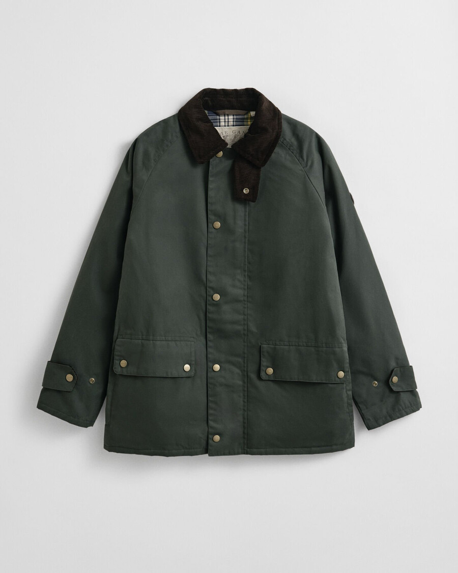 waxed barn jacke - woody green