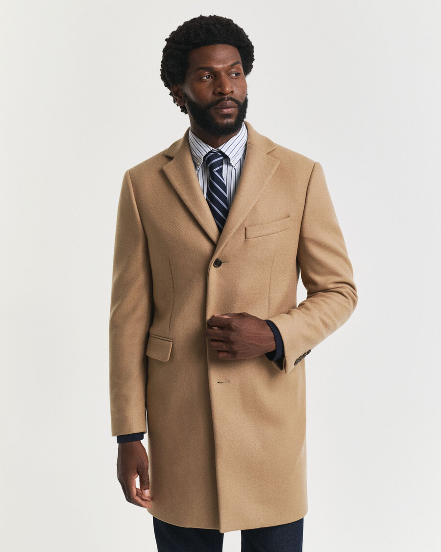 klassischer wollmantel – senfbeige