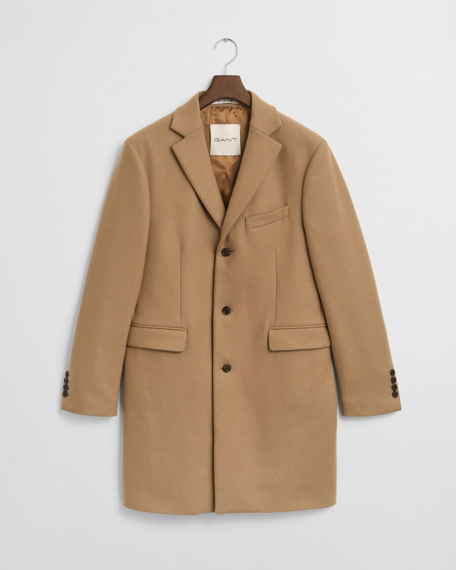 klassischer wollmantel – senfbeige