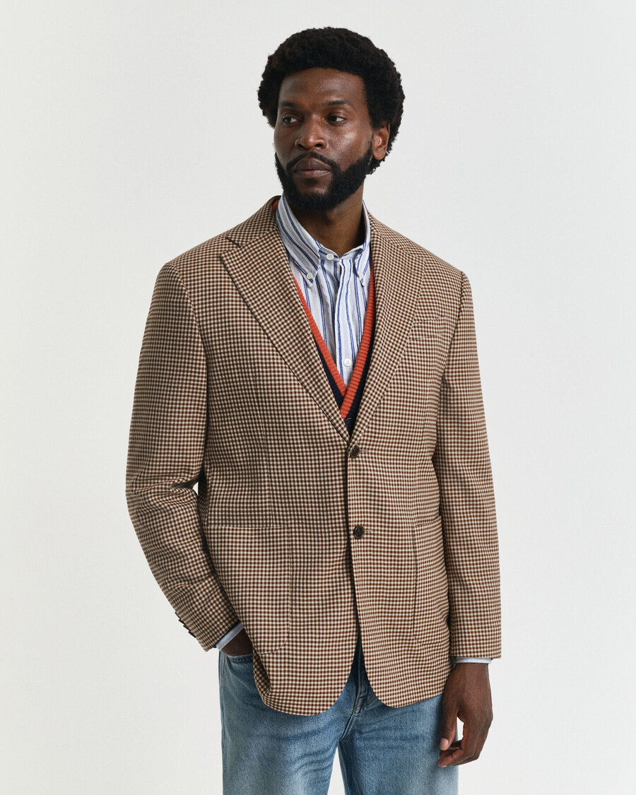 lässiger blazer mit vichy-karo – schokoladenbraun