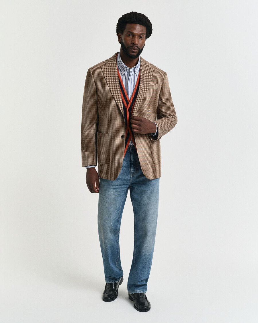 lässiger blazer mit vichy-karo – schokoladenbraun