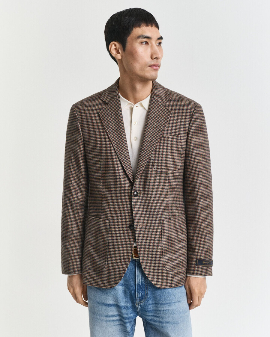 schmal geschnittener blazer mit hahnentrittmuster – helltaupe