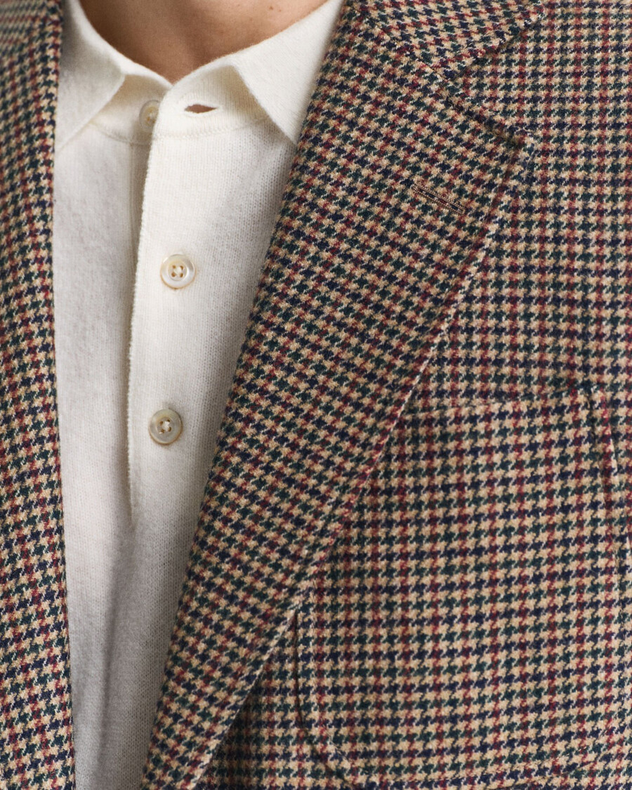 schmal geschnittener blazer mit hahnentrittmuster – helltaupe