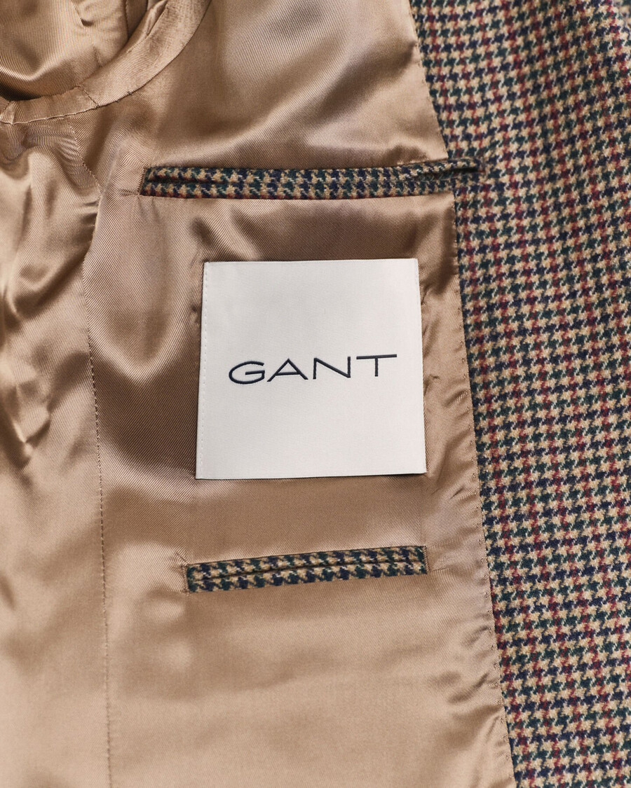 schmal geschnittener blazer mit hahnentrittmuster – helltaupe