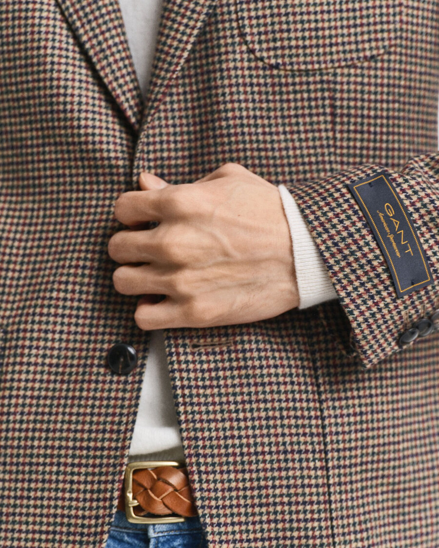 schmal geschnittener blazer mit hahnentrittmuster – helltaupe