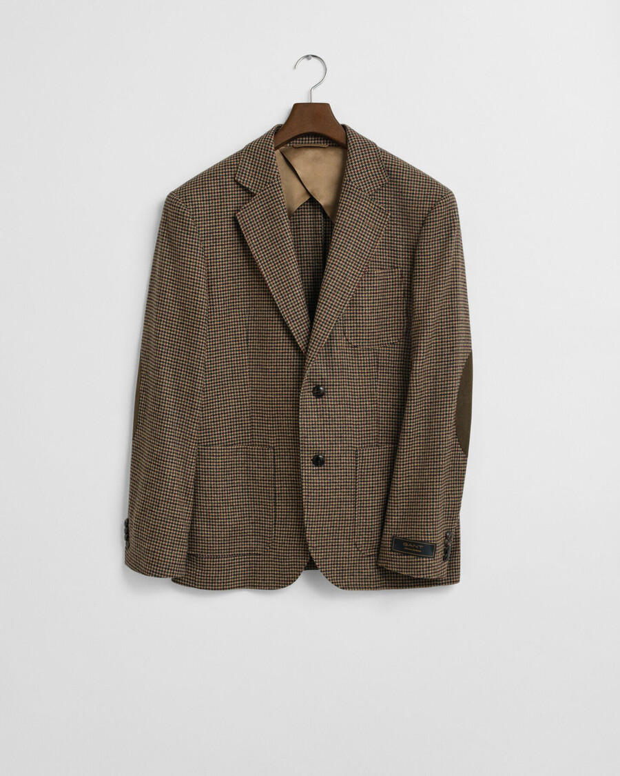 schmal geschnittener blazer mit hahnentrittmuster – helltaupe