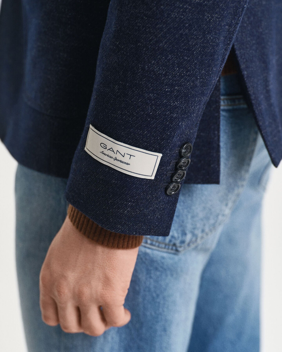 zweifarbiger blazer aus woll-baumwoll-jersey – abendblau