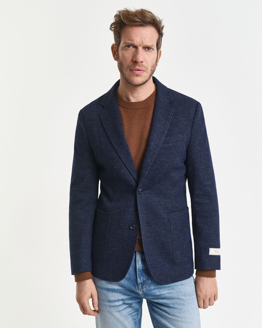 zweifarbiger blazer aus woll-baumwoll-jersey – abendblau