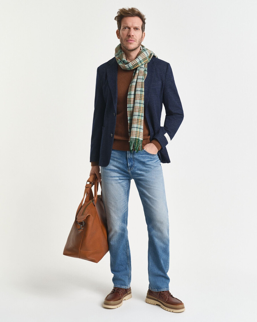 zweifarbiger blazer aus woll-baumwoll-jersey – abendblau