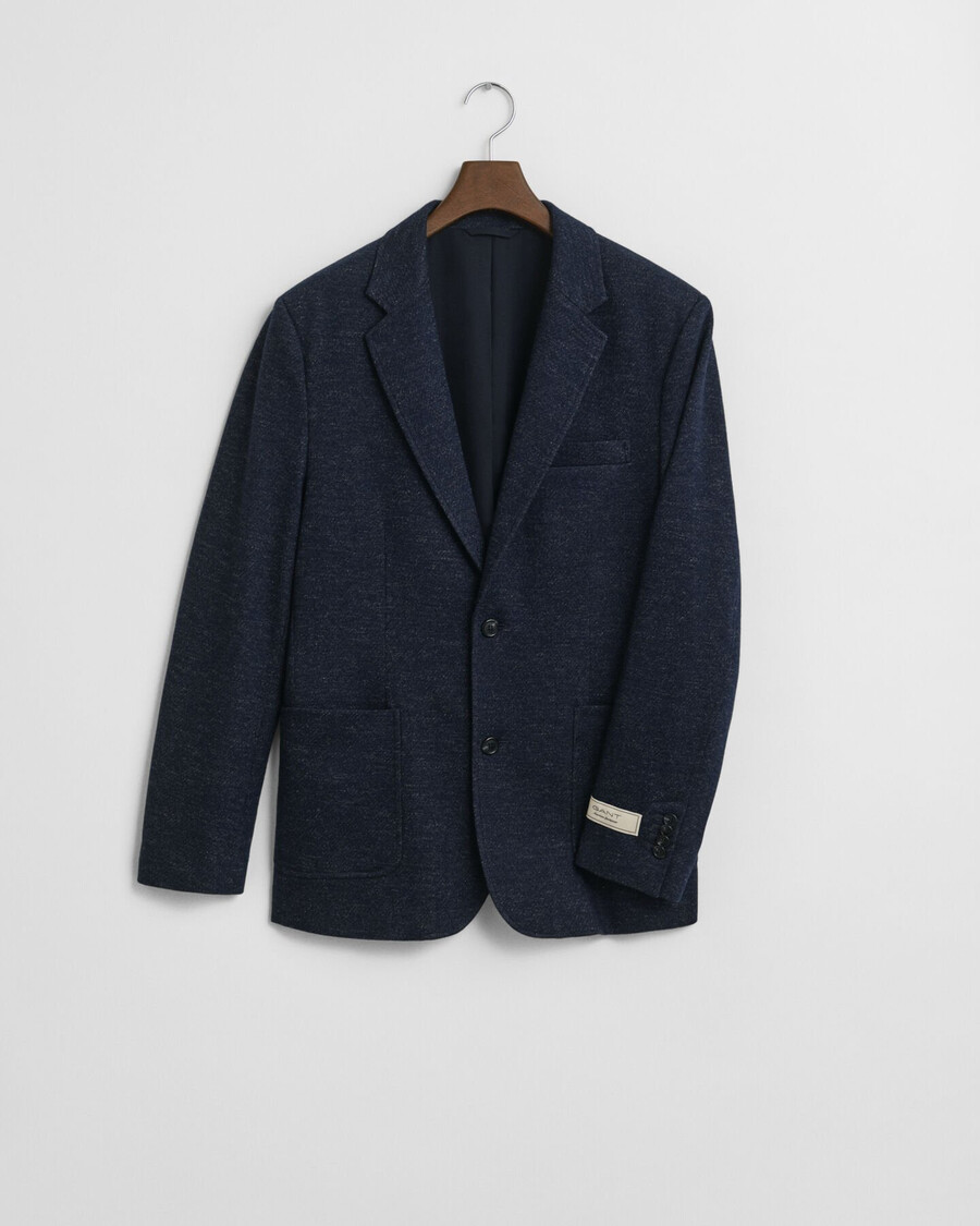 zweifarbiger blazer aus woll-baumwoll-jersey – abendblau