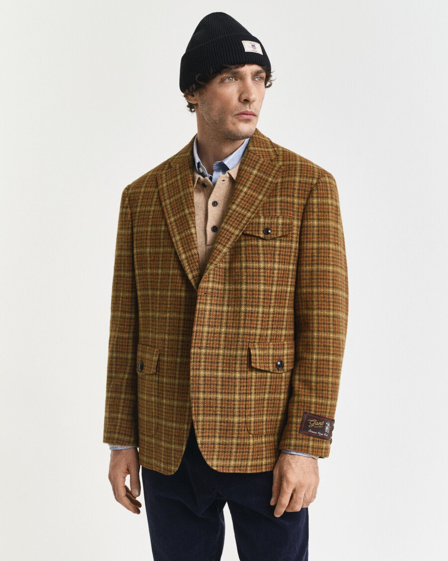 lässiger karierter tweed-blazer – erdnussbutter