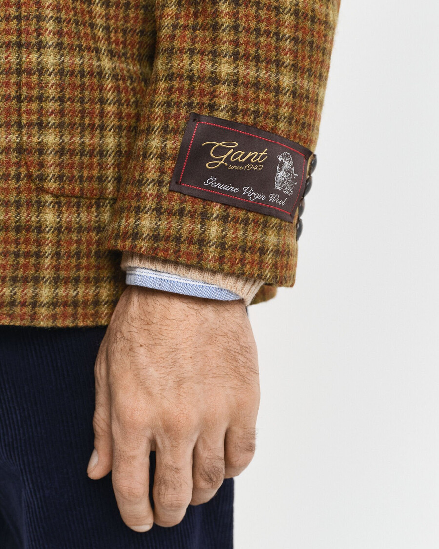 lässiger karierter tweed-blazer – erdnussbutter
