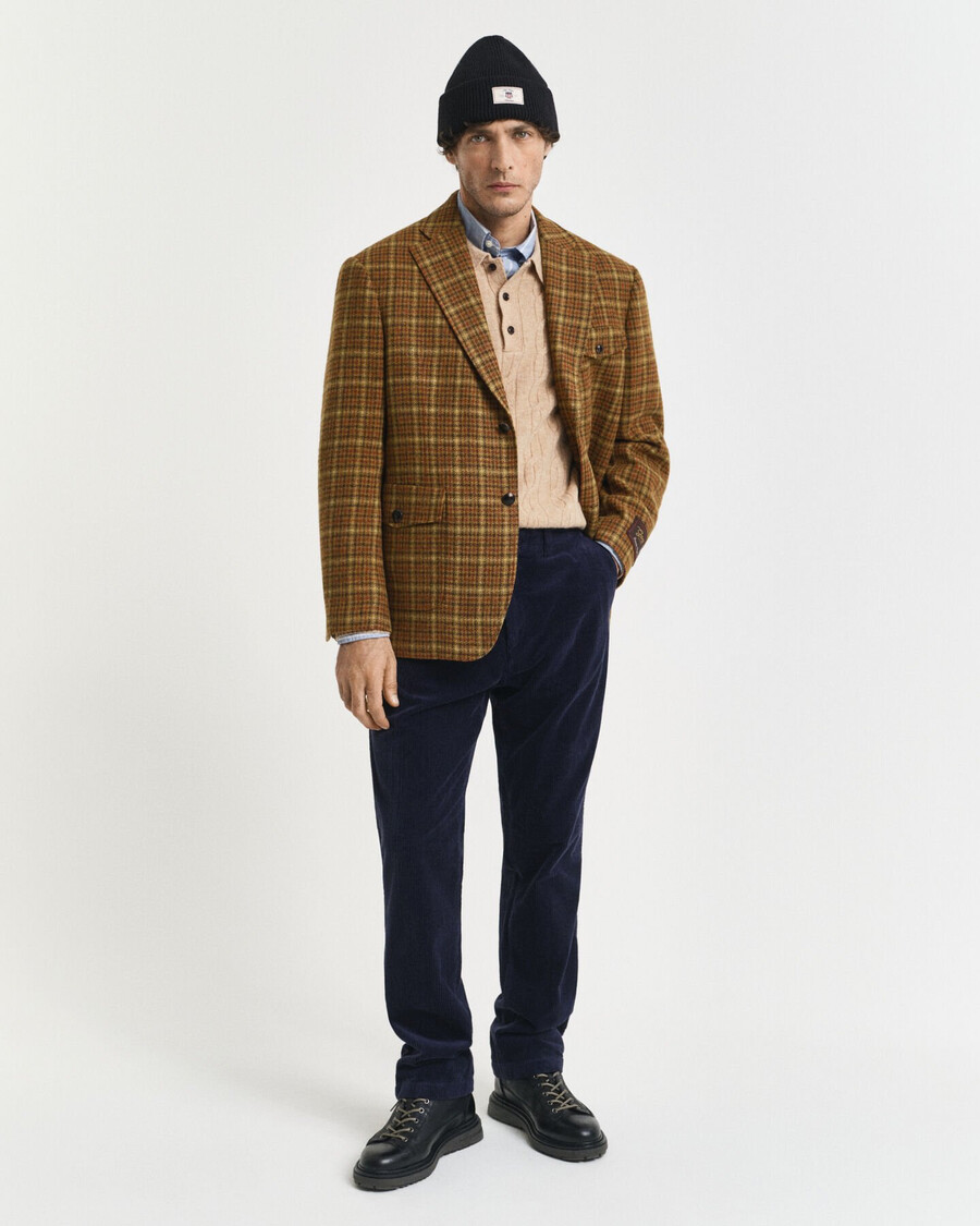 lässiger karierter tweed-blazer – erdnussbutter