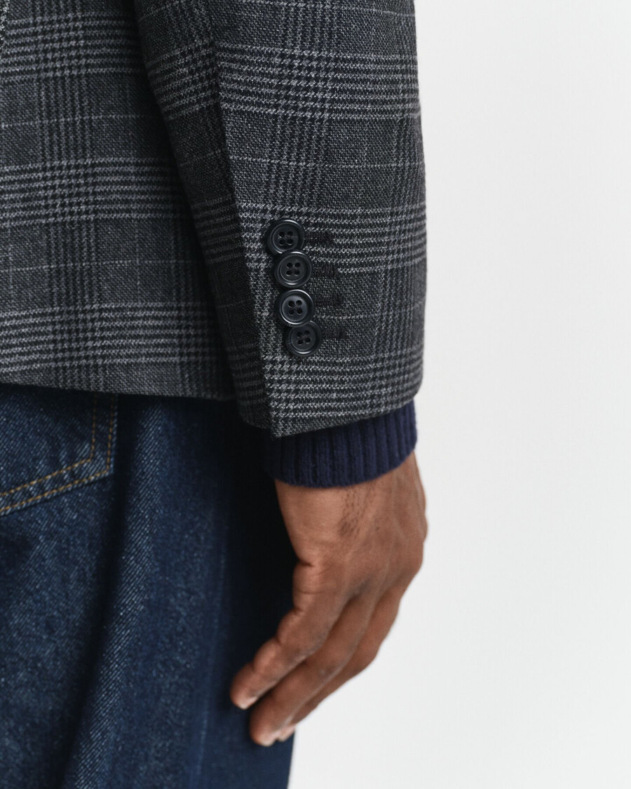 slim-fit-anzugjacke mit glencheck-muster – anthrazit-melange
