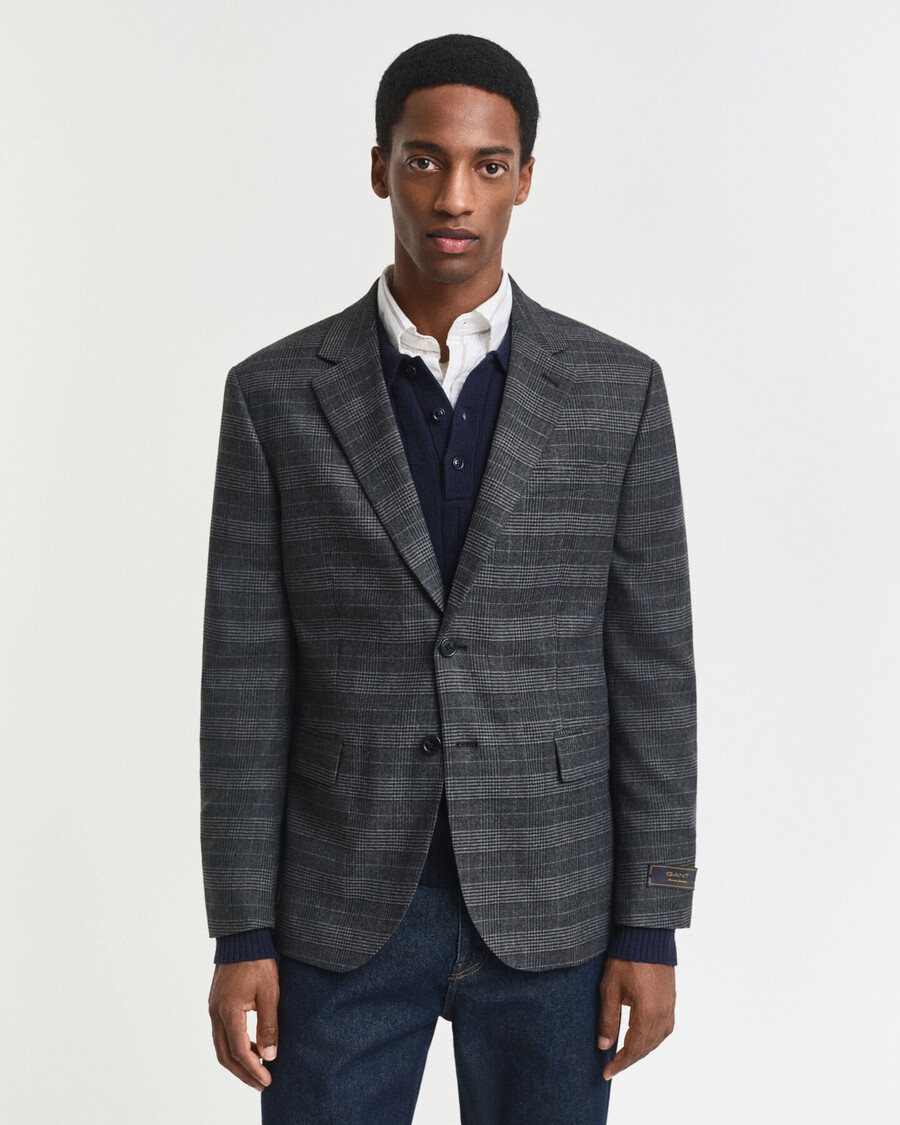slim-fit-anzugjacke mit glencheck-muster – anthrazit-melange