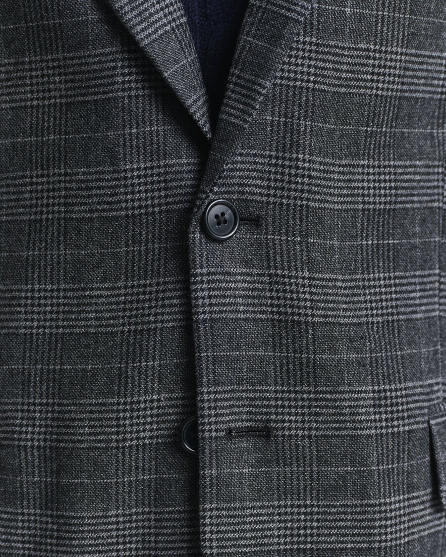 slim-fit-anzugjacke mit glencheck-muster – anthrazit-melange