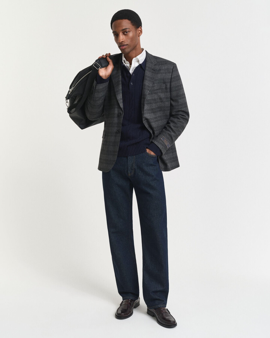 slim-fit-anzugjacke mit glencheck-muster – anthrazit-melange