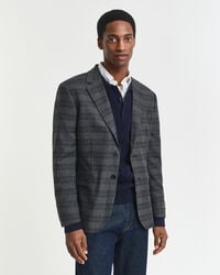slim-fit-anzugjacke mit glencheck-muster – anthrazit-melange