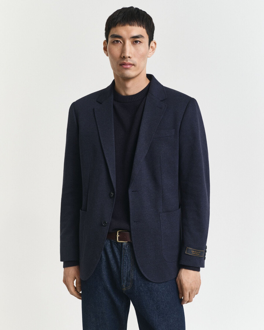 slim-fit-blazer aus zweifarbigem jersey-piqué – dark indigo melange