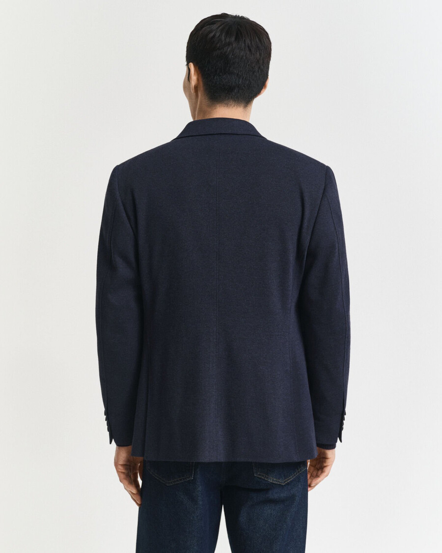 slim-fit-blazer aus zweifarbigem jersey-piqué – dark indigo melange