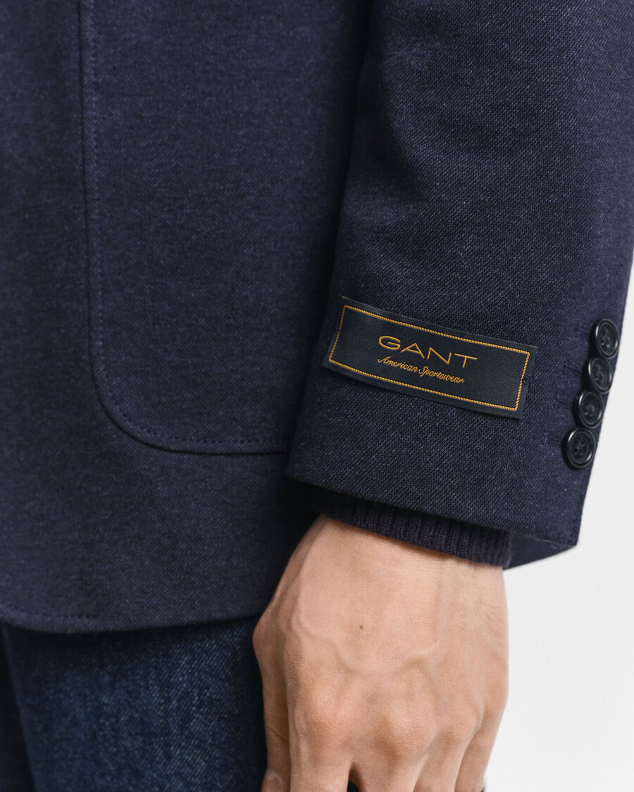 slim-fit-blazer aus zweifarbigem jersey-piqué – dark indigo melange