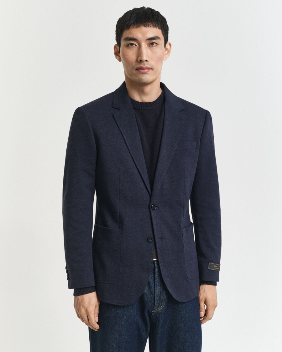 slim-fit-blazer aus zweifarbigem jersey-piqué – dark indigo melange