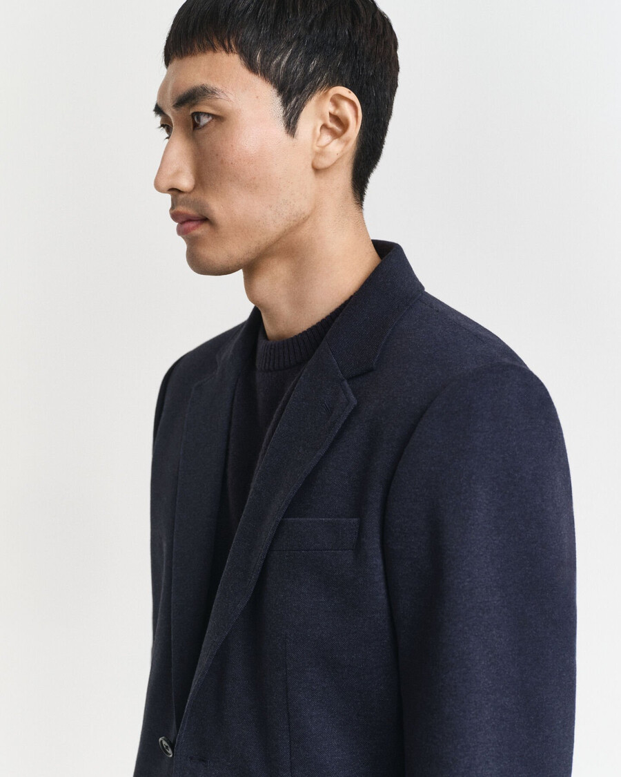 slim-fit-blazer aus zweifarbigem jersey-piqué – dark indigo melange