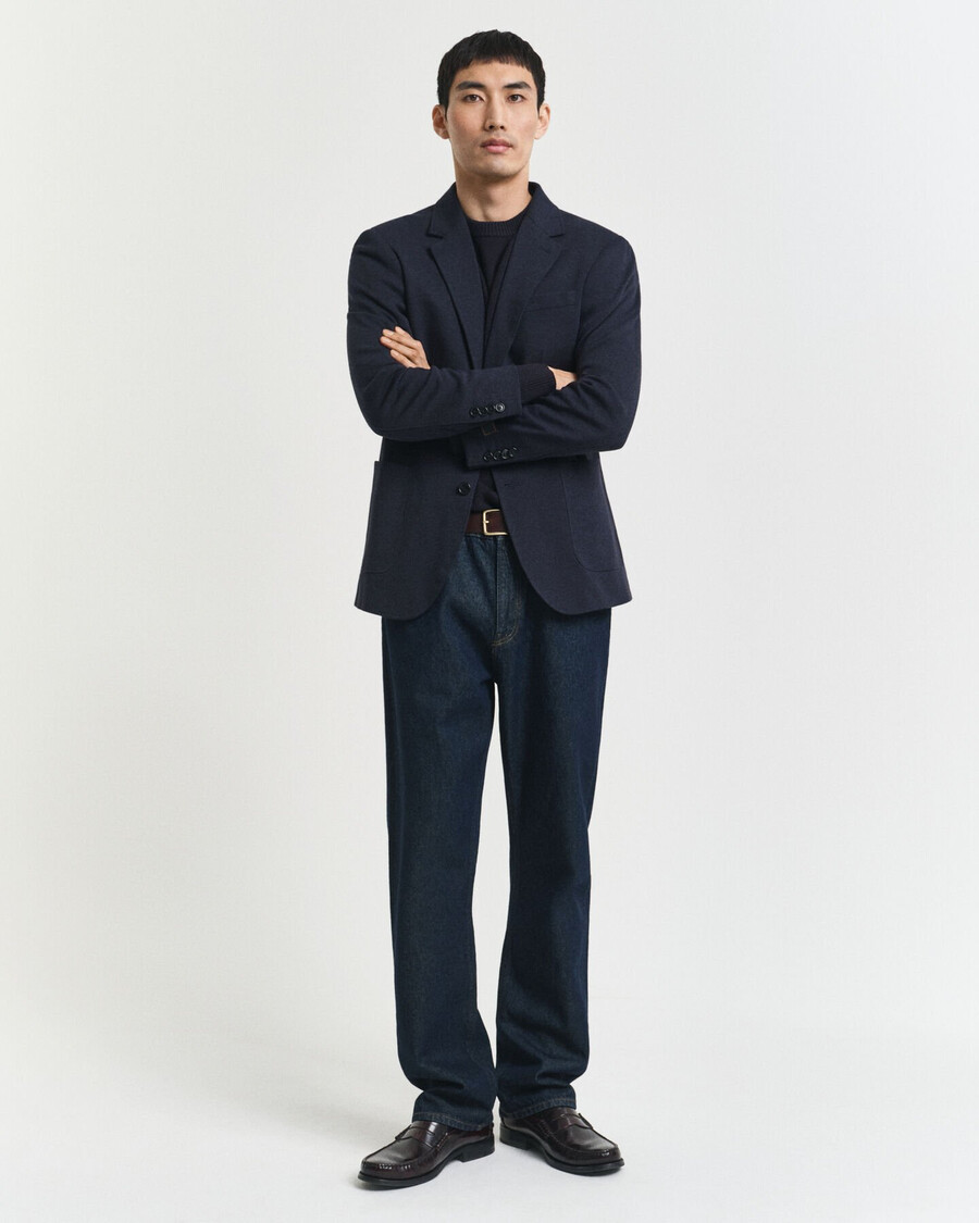 slim-fit-blazer aus zweifarbigem jersey-piqué – dark indigo melange